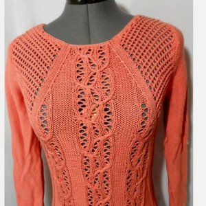 BETWEEN ME & YOU Crochet Sweater Top XS Peach Anthropologie Scoop neck Boho